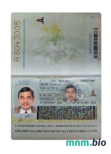 Paszport Ekwadoru 2021-obecnie, szablon w formacie PSD